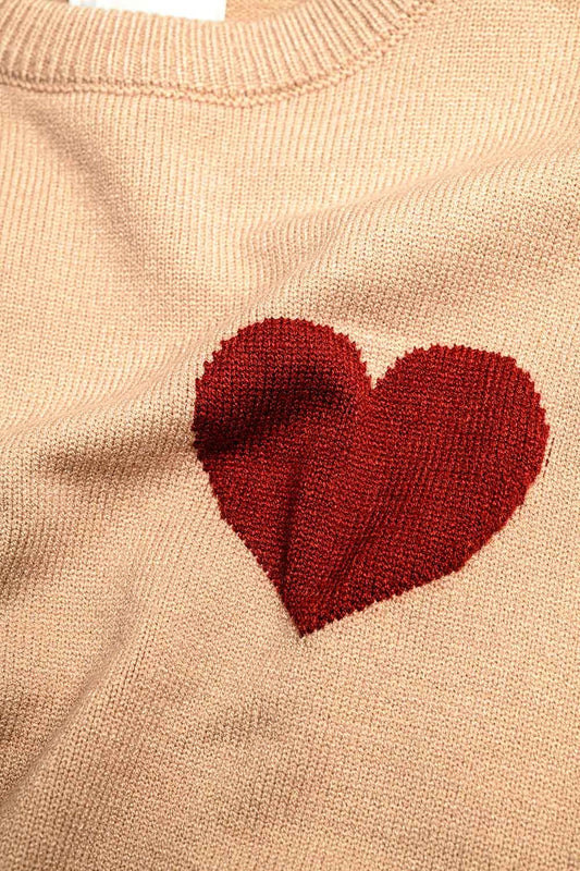 Beige Sweater With Red Heart Detail