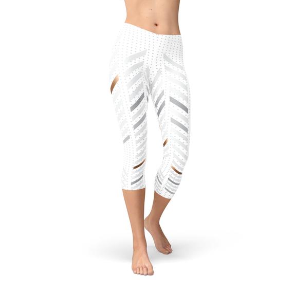 White Striped Capri Leggings