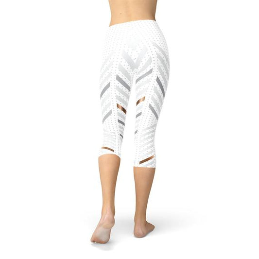White Striped Capri Leggings