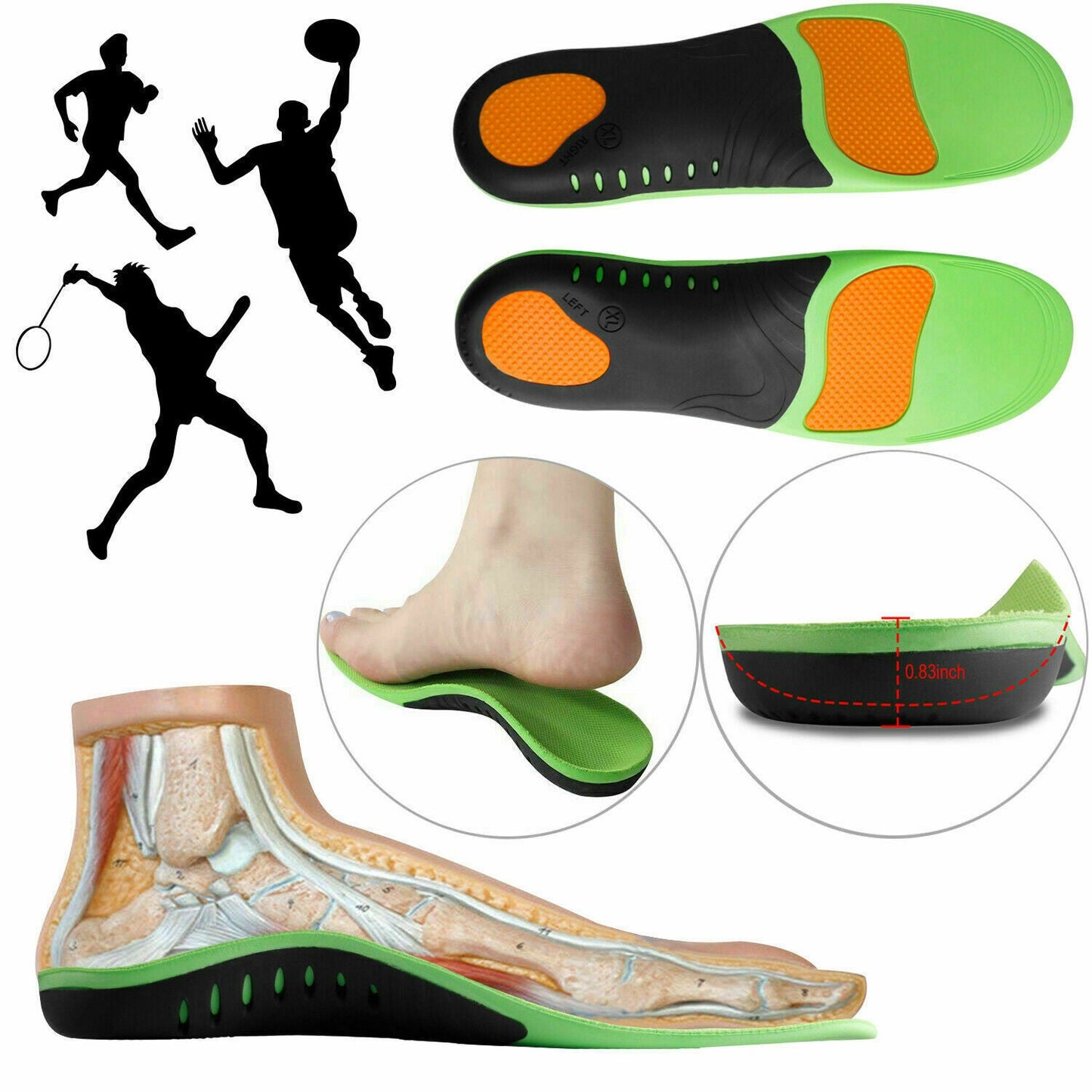 Orthotic Insoles with High Arch Support