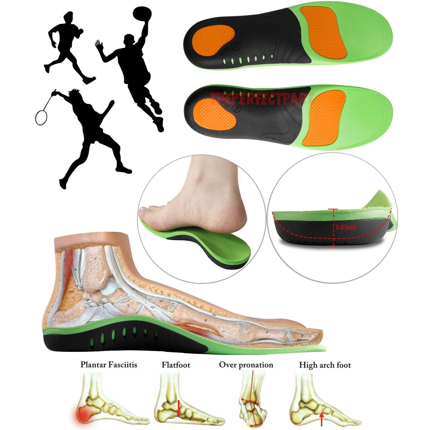 Orthotic Insoles with High Arch Support