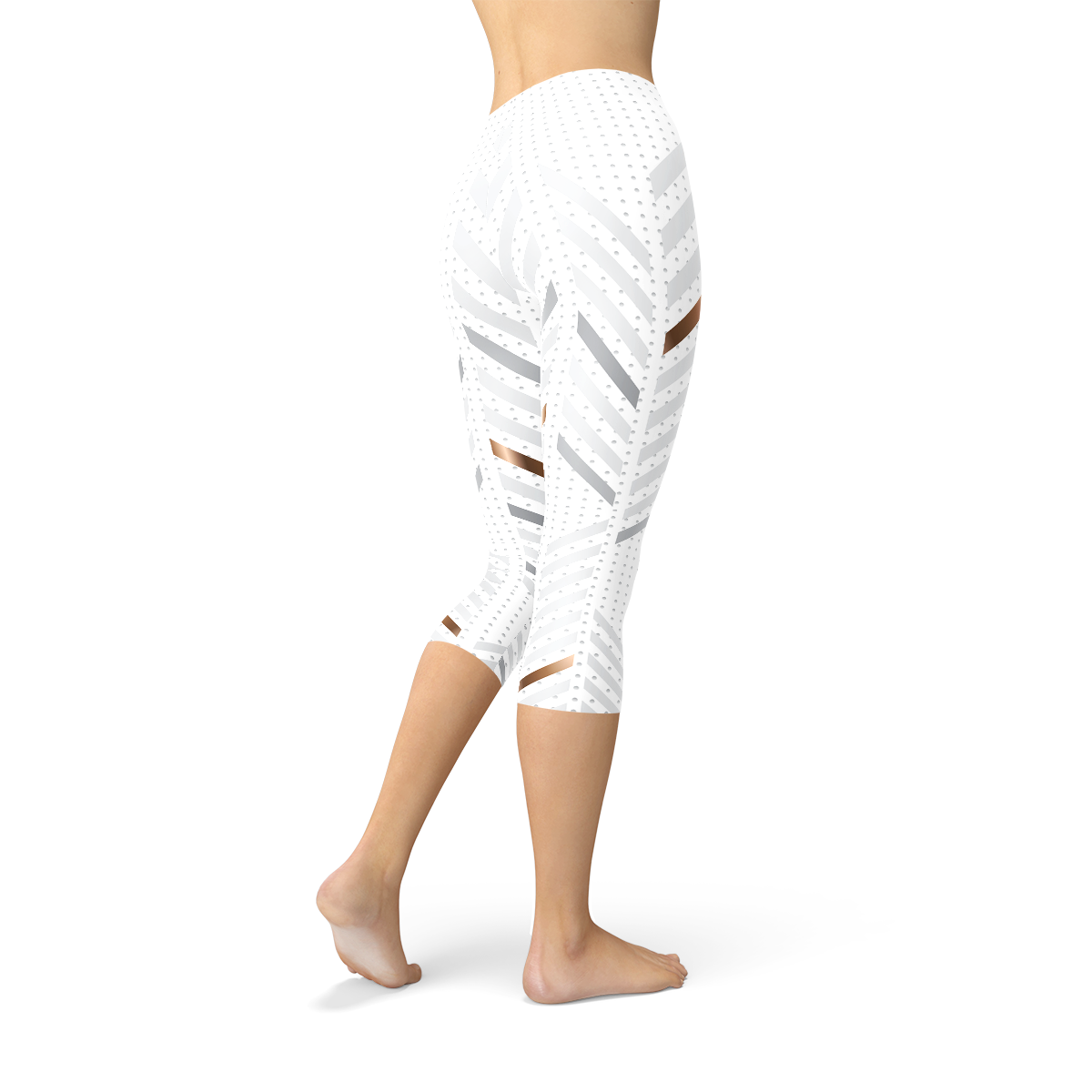 White Striped Capri Leggings