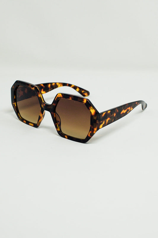 Hexagonal Oversized Sunglasses in Tortoiseshell