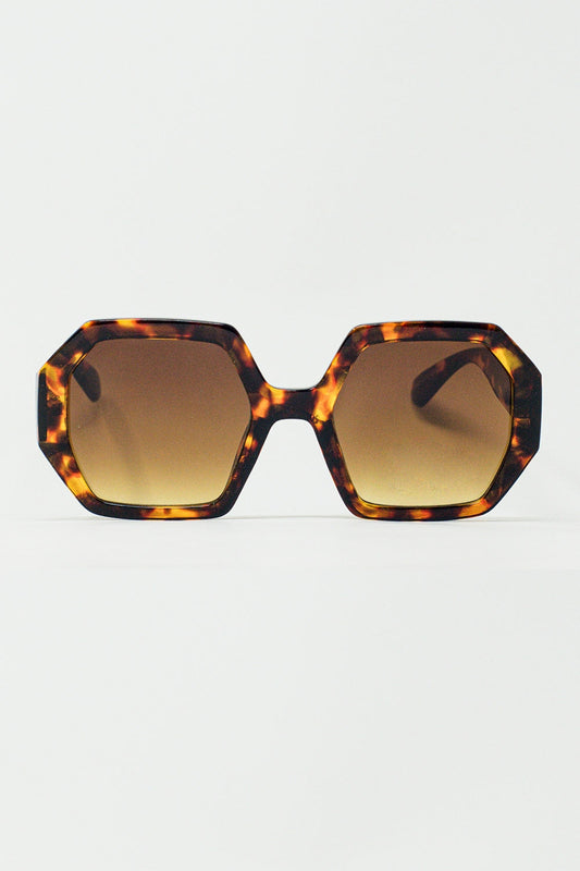 Hexagonal Oversized Sunglasses in Tortoiseshell