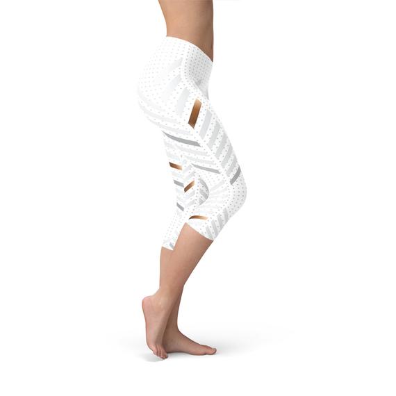 White Striped Capri Leggings