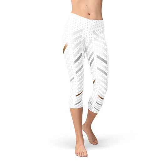 White Striped Capri Leggings